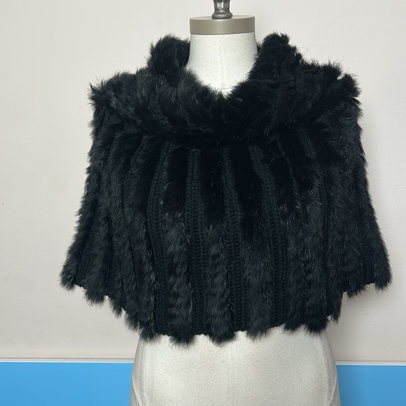 Roselyn Knit rabbit fur wrap one size black - Picture 1 of 15